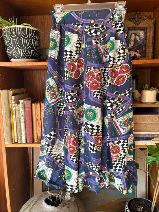 Vintage Dresses & Skirts - Vintage Silk Avant Garde Maximalist Bold Print Midi Skirt 4